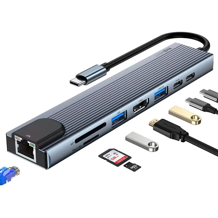 Hub Adaptador Usb Tipo C 8 En 1 Linkon Macbook Windows