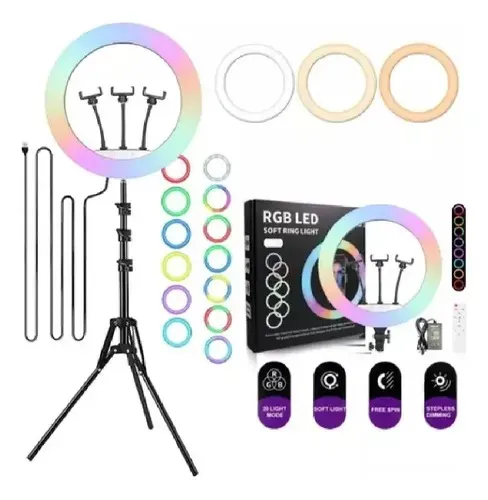 Aro Luz 56cm Luces Rgb + Calidas, Incluye Tripode