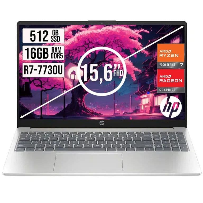 Portátil HP AMD Ryzen 7 7730U SSD 512GB RAM 16GB LED 15.6 Full HD